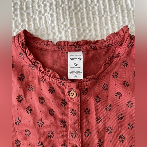 Carter’s Rust Floral Leaf Print Button Front Prairie Dress - Picture 5 of 8